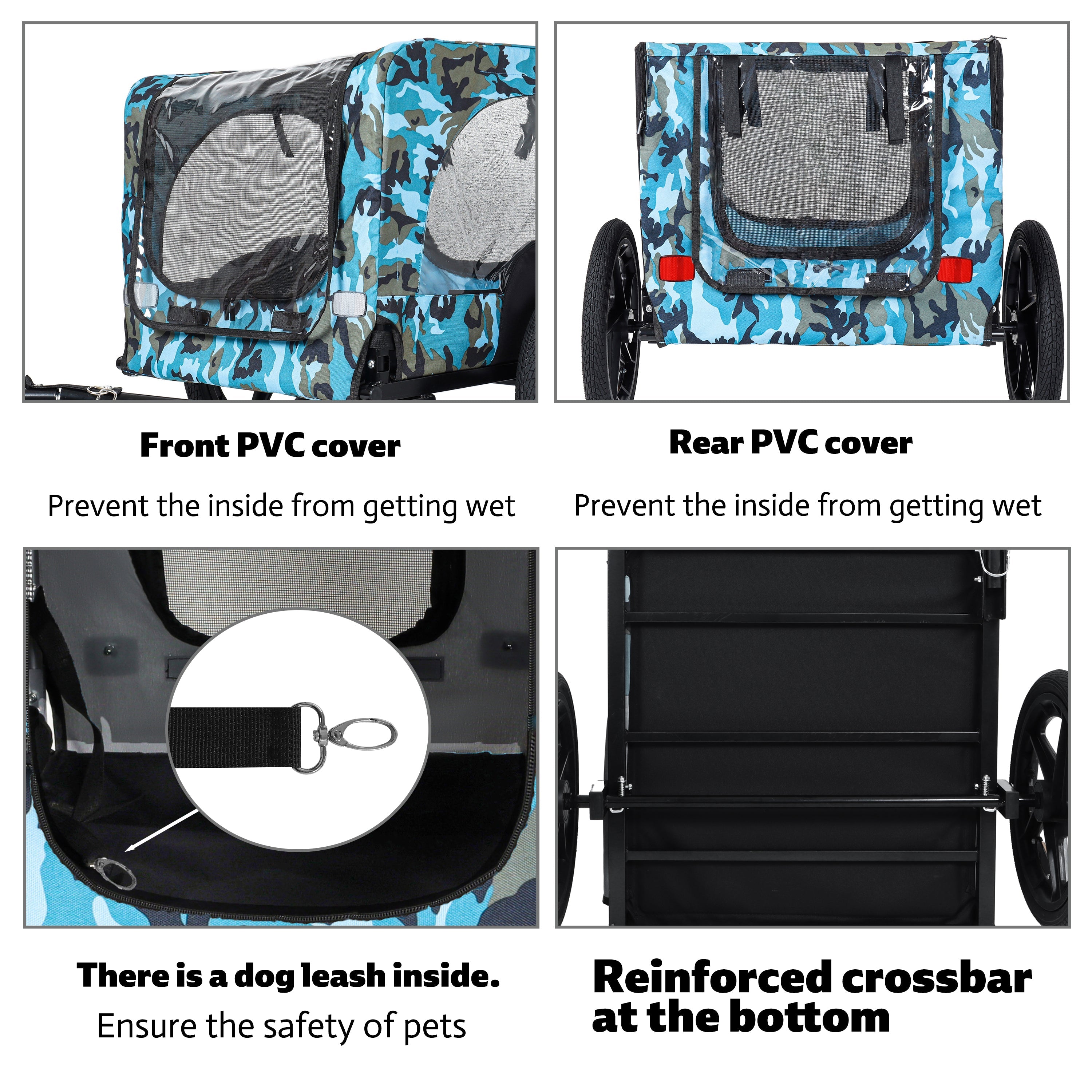 Outdoor Heavy Duty Collapsible Pet Bike Trailer with 16-Inch All-Terrain Wheels & Universal Hitch – Foldable Dog/Cargo Carrier Cart for Bicycles, blue+black