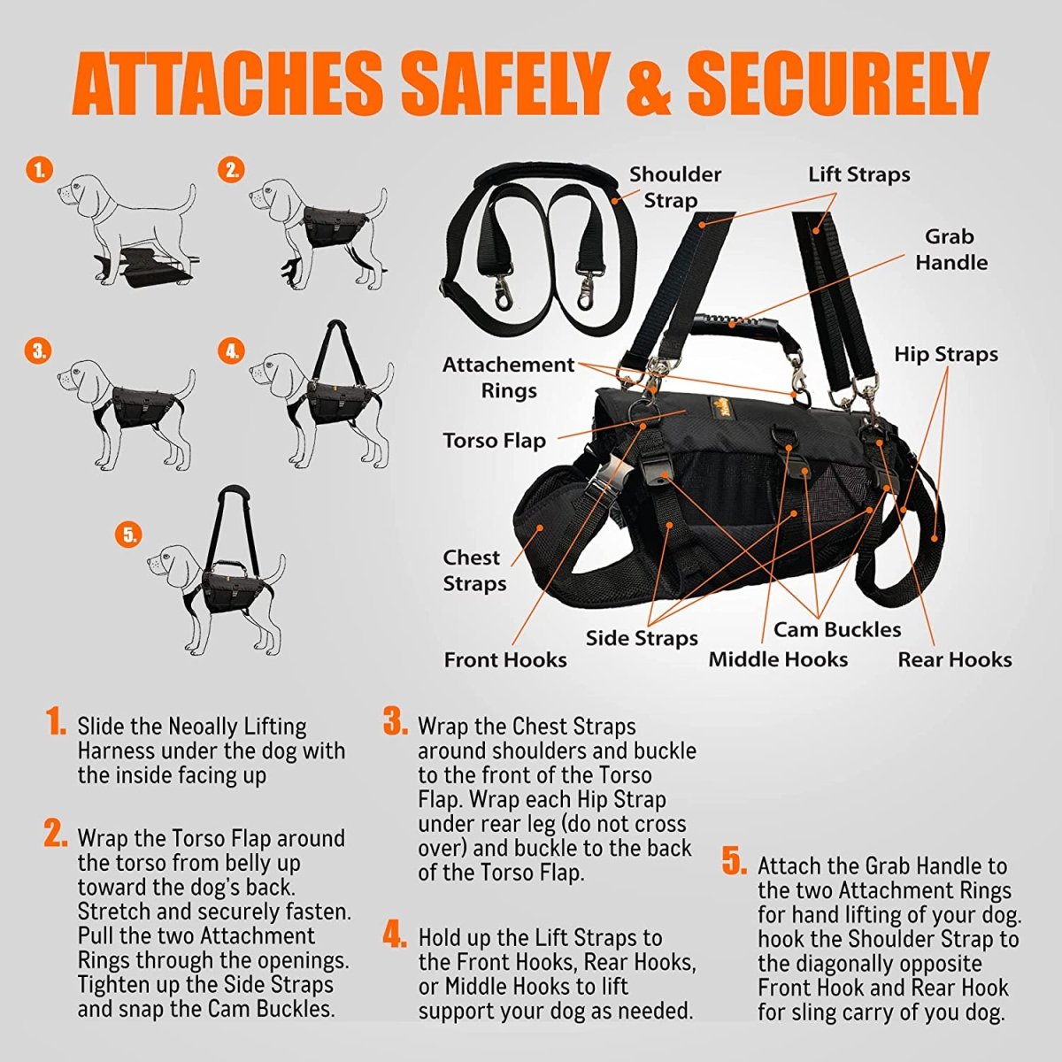 NeoAlly 5-in-1 Sturdy Dog Lift Harness Full Body Support